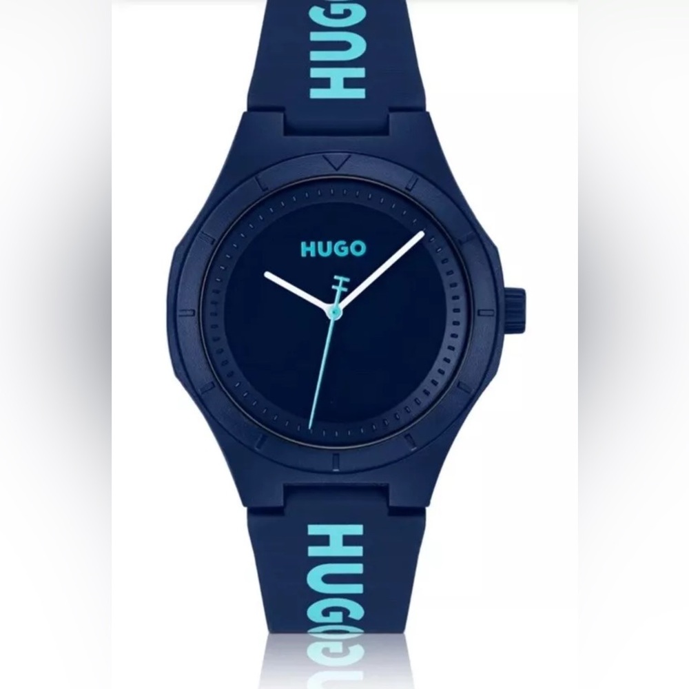 New In box. Hugo Boss Men's Lit For Him Quartz Blue Silicone Watch - Great gift - Picture 3 of 16